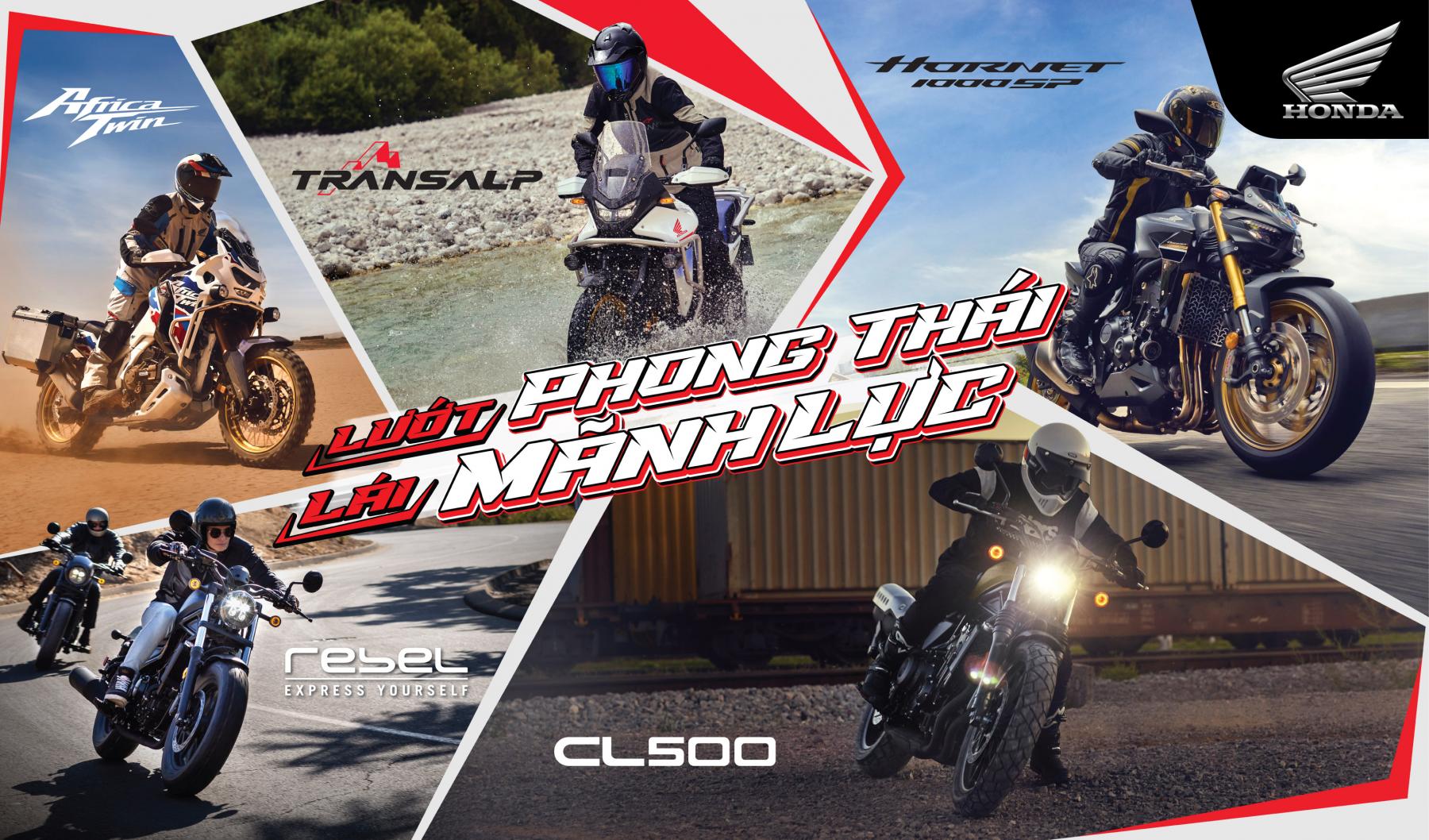 Honda Việt Nam giới thiệu các mẫu xe phân khối lớn REBEL 500, CL500, Hornet 1000 SP, Transalp, Africa Twin phiên bản 2025